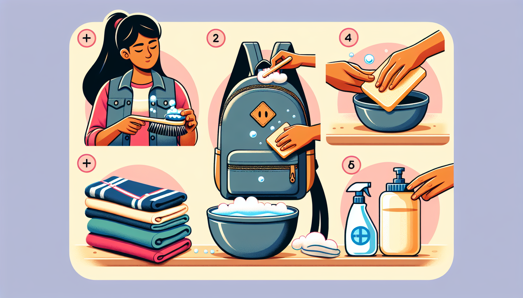 Gray anti-theft backpack washing steps with sponges - MarkRyden Global guide