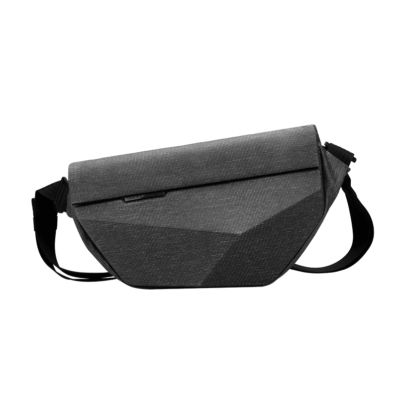 Gray Diamond Facets hard case crossbody bag: large capacity, waterproof, scratch-resistant, with flap closure and adjustable black straps.