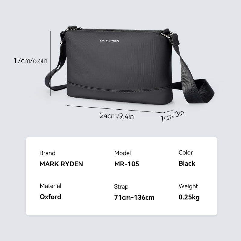 Mark Ryden black oxford waterproof crossbody bag 0.25kg lightweight