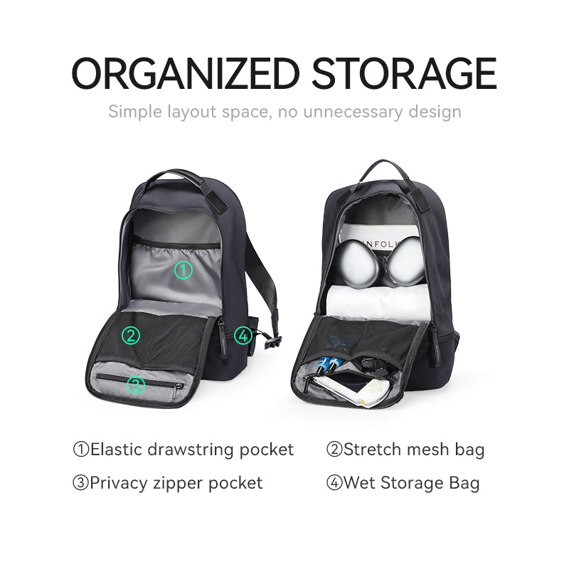 MarkRyden Drifter black backpack with organized storage compartments