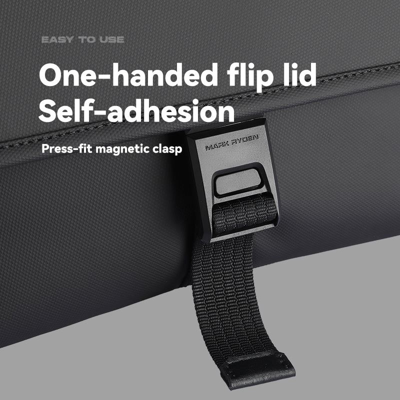 Mark Ryden black business casual travel crossbody bag with magnetic clasp feature