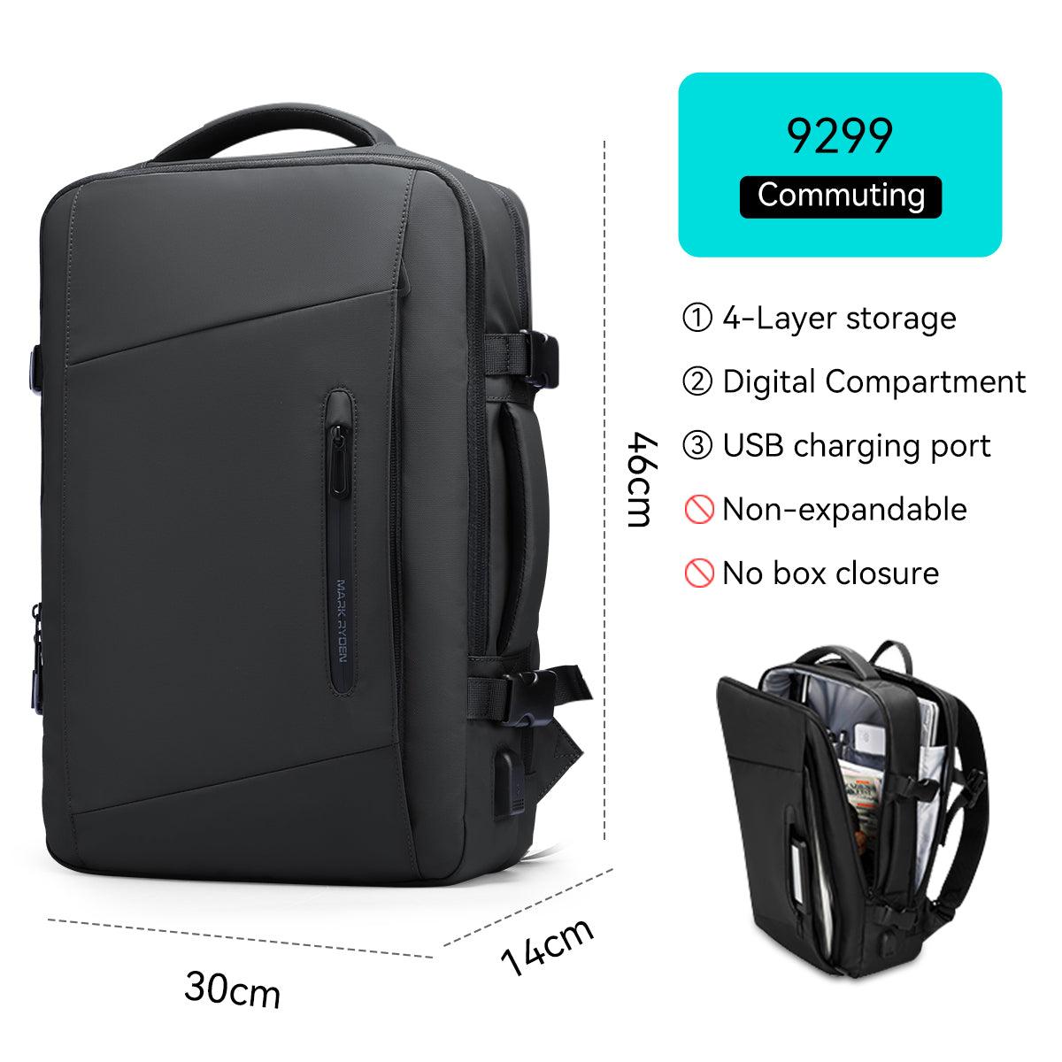 Mark Ryden black expandable laptop backpack with 4-layer storage & USB port for daily travel
