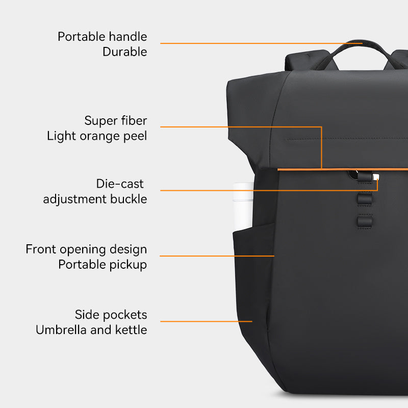 MARK RYDEN Global 180° closure 28L multi-functional backpack w/portable handle, front pocket, side pockets