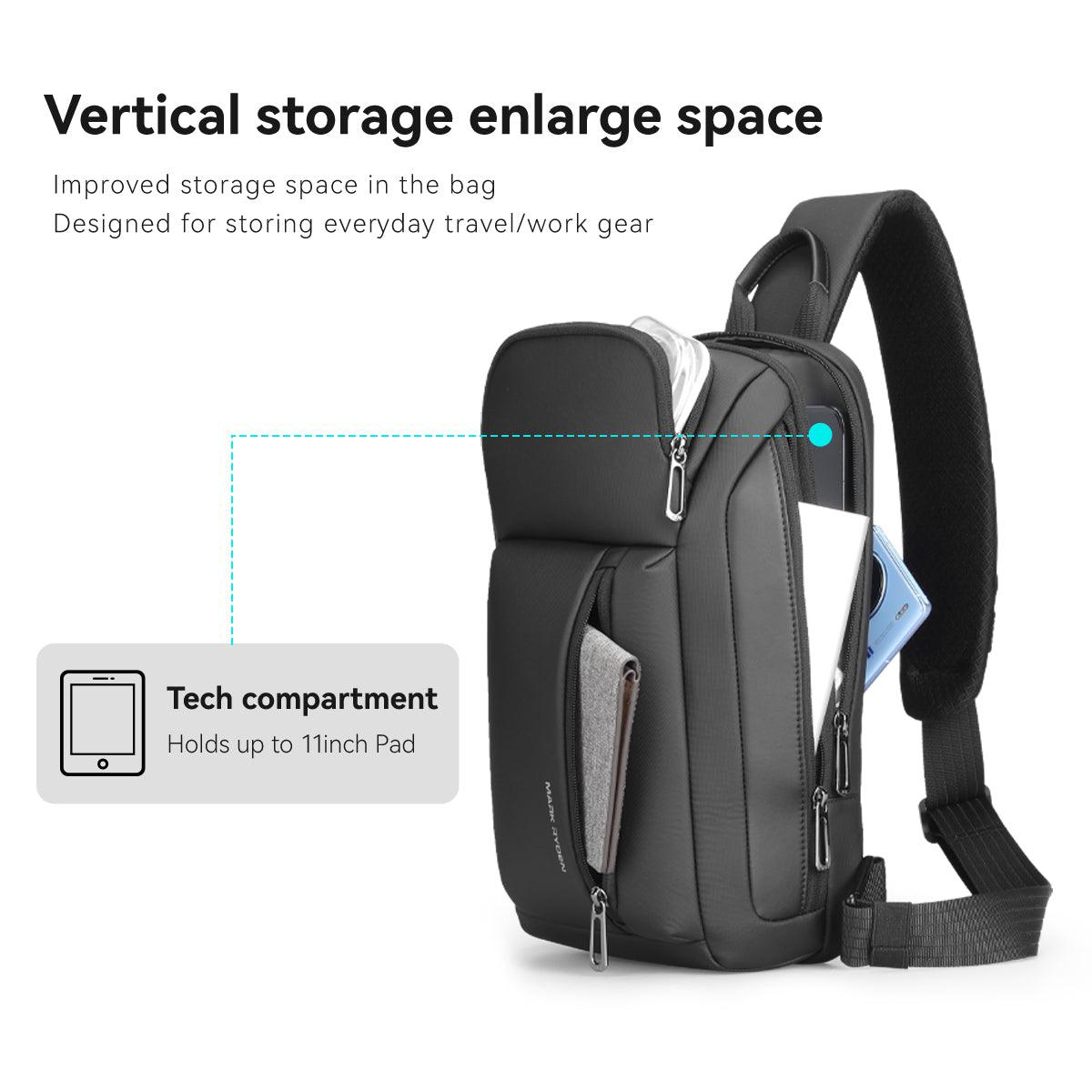 Mark Ryden black crossbody bag with vertical storage & tech compartment