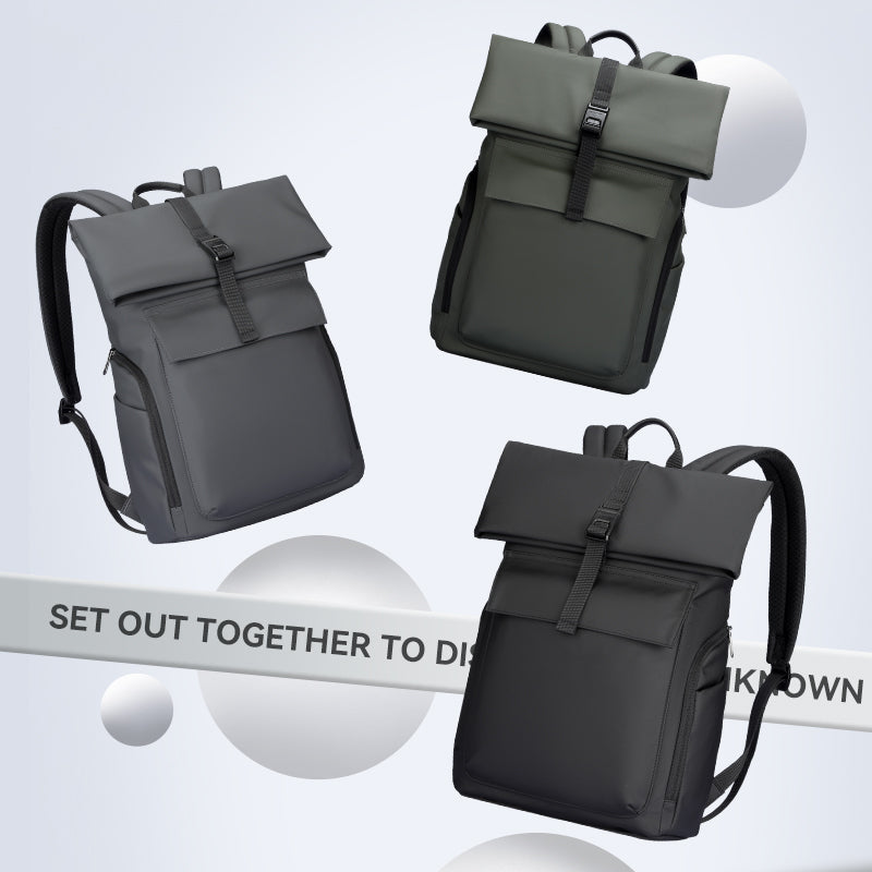Mark Ryden Global's Minimalism II backpacks: dark gray, olive, black roll-top anti-theft bags for daily commute