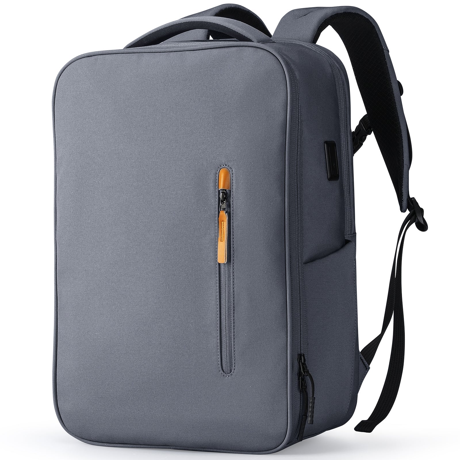 Gray anti-theft laptop backpack with USB port, Mark Ryden commuter bag