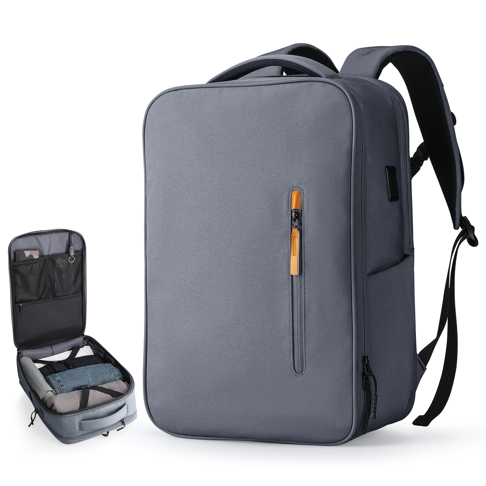 MARK RYDEN Global gray commuter backpack with USB port, 17.3" laptop + travel organizer
