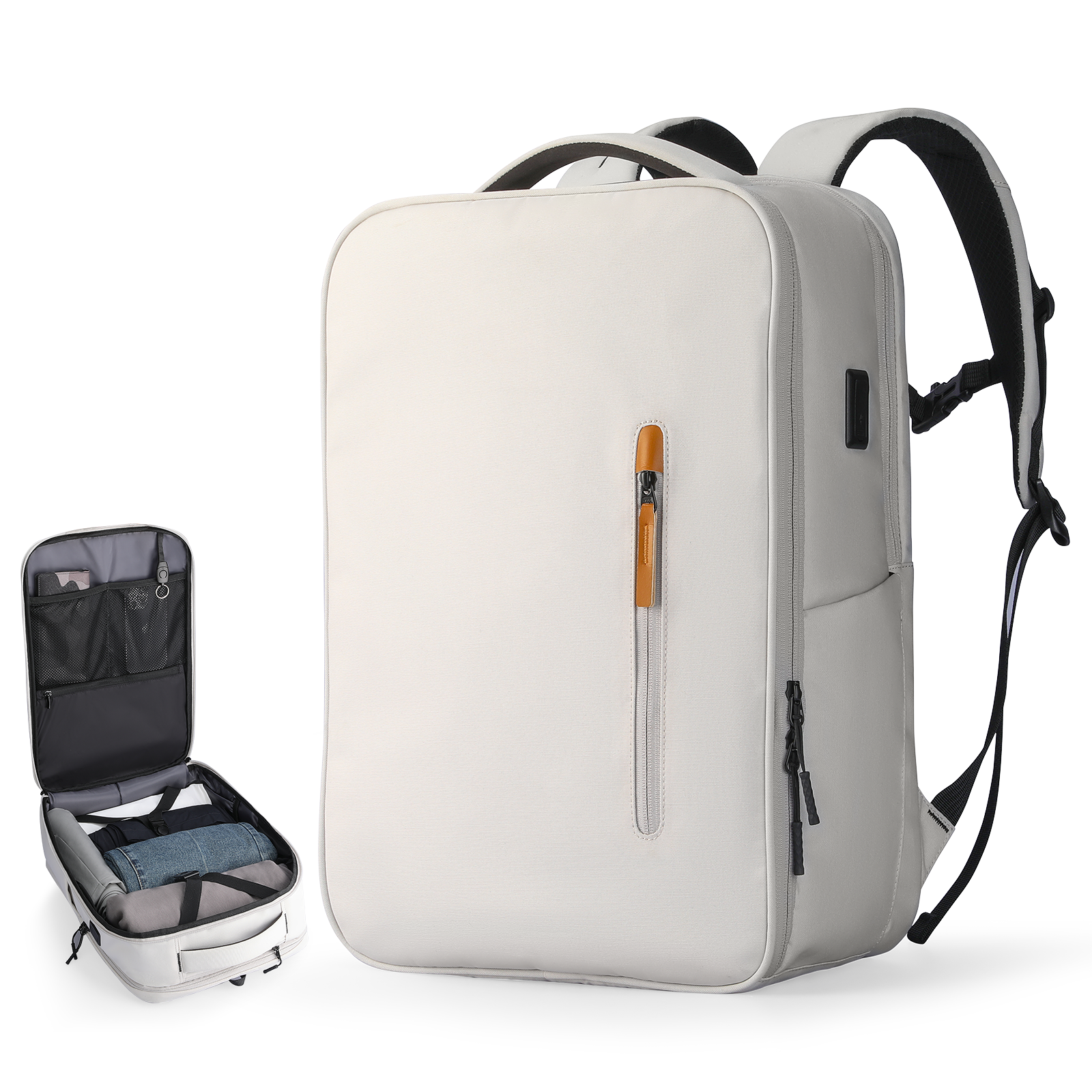 MARKRYDEN Global's Urbanity City Commuter Oxford backpack - light gray, USB port, anti-theft, spacious compartments