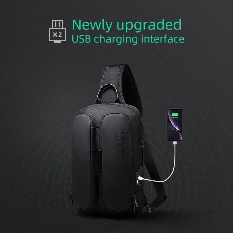 Mark Ryden Global premium double pack black crossbody bag with USB charging and phone connection