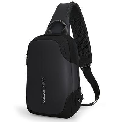 Mini Julius lightweight black crossbody bag with USB charging by Mark Ryden