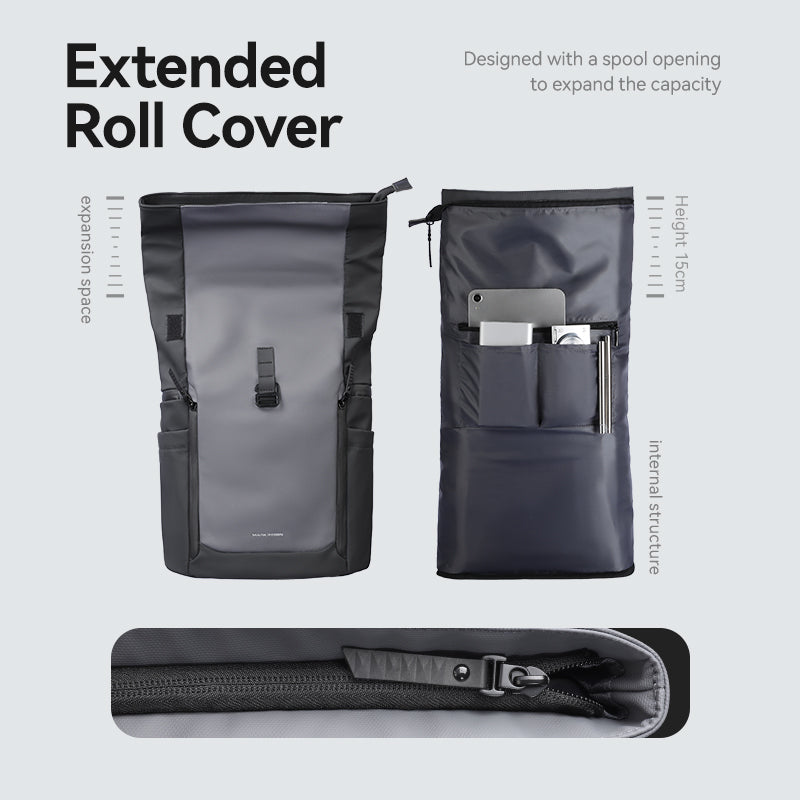 Sleek DynaPack laptop bag with extended roll cover & multi-compartments for modern travelers