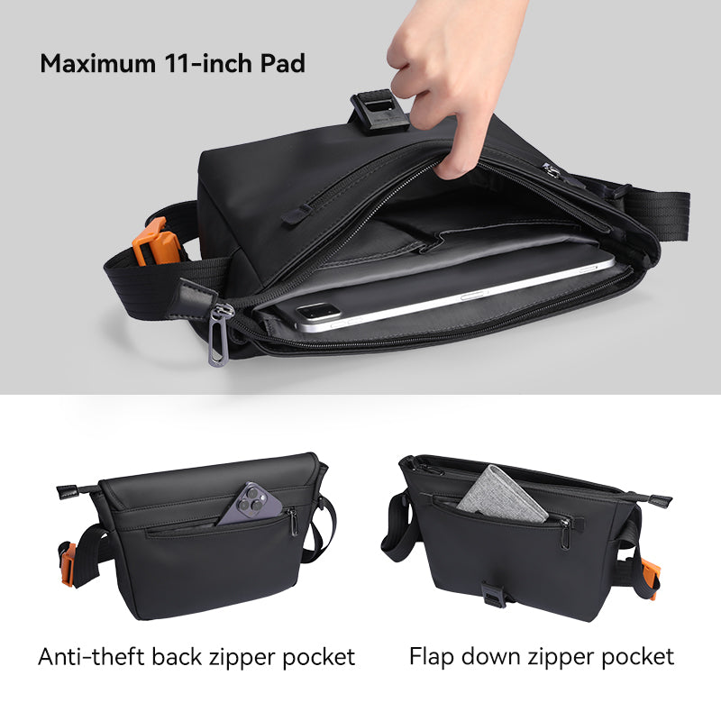 Mark Ryden Global black travel crossbody bag with anti-theft & flap pockets - 11-inch pad