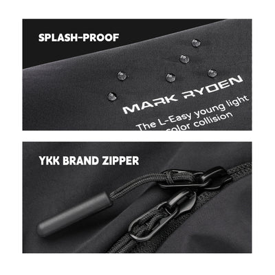 ChillFlex Everyday Sling Bag by Mark Ryden: splash-proof black fabric with water droplets and YKK brand zipper with black cord