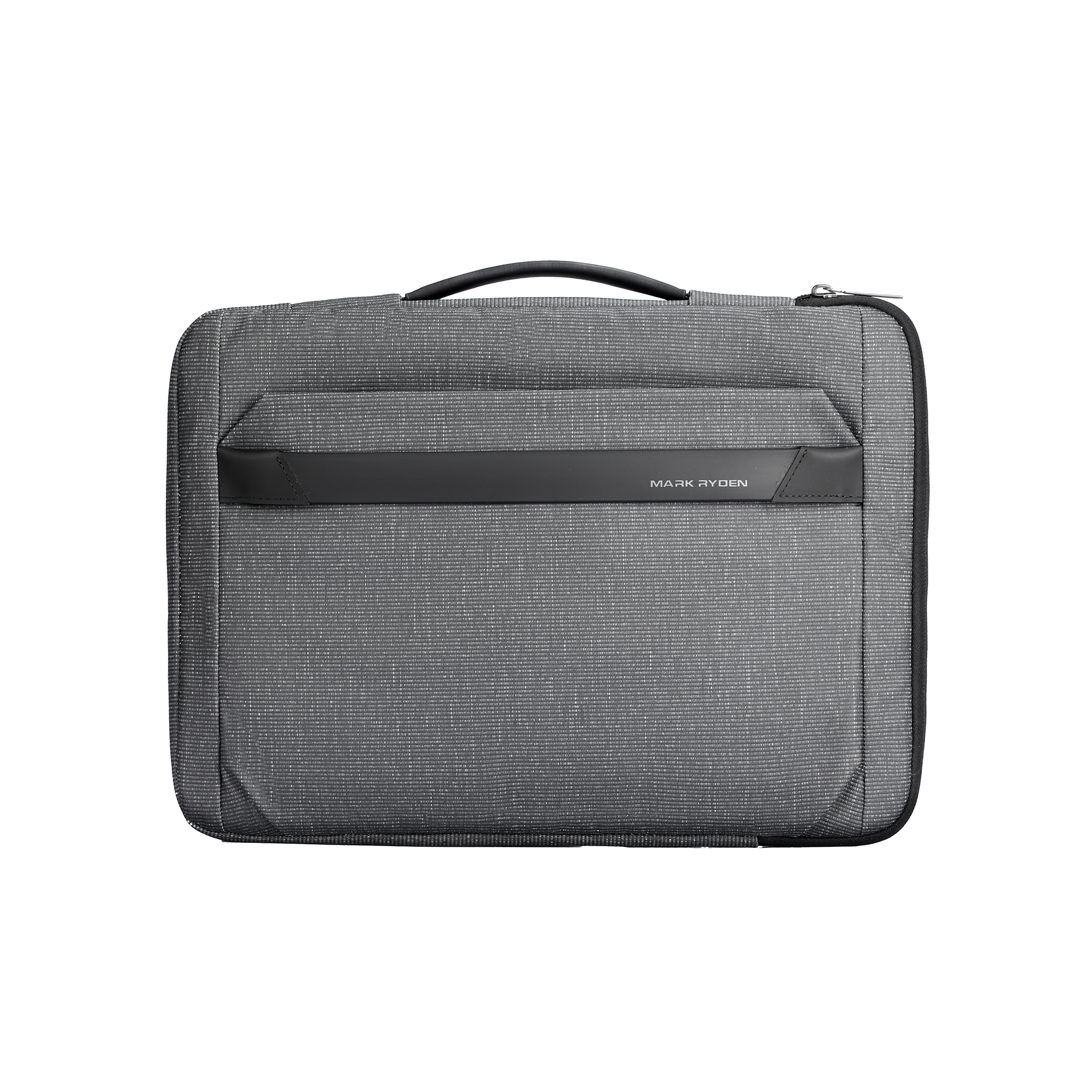Gray Mark Ryden laptop case with black handle and front pocket