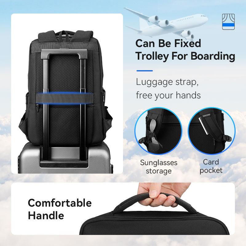 MarkRyden Daily lightweight dual-material backpack w/trolley attachment, sunglasses storage, card pocket – modern traveler
