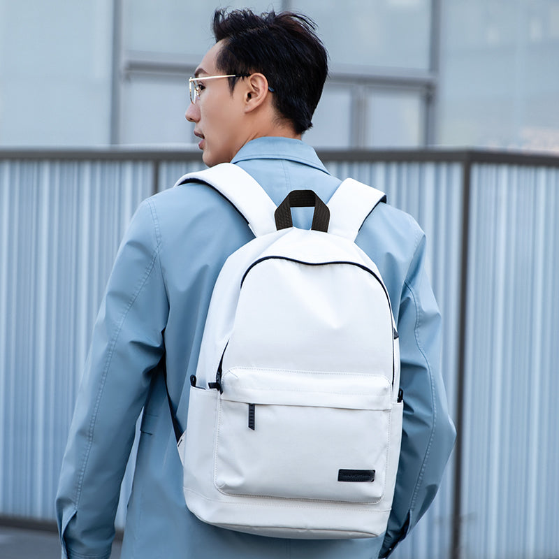 MarkRyden white anti-theft daily backpack with black accents