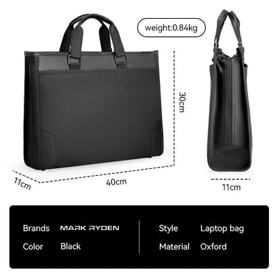MarkRyden black Oxford business crossbody briefcase 15.6 inch, 40x30x11cm, 0.84kg, dual top handles, laptop bag