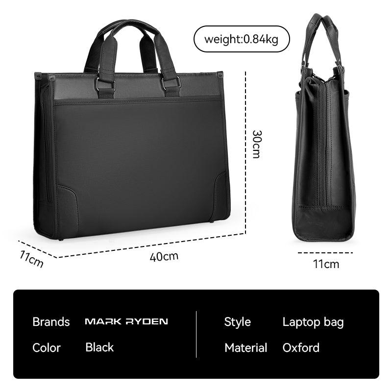 MarkRyden black Oxford business crossbody briefcase 15.6 inch, 40x30x11cm, 0.84kg, dual top handles, laptop bag