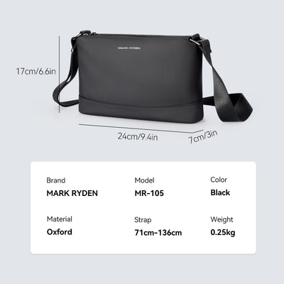Mark Ryden black oxford waterproof crossbody bag 0.25kg lightweight