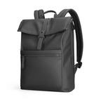 Mark Ryden Global black leather casual multilayer storage backpack with flap closure