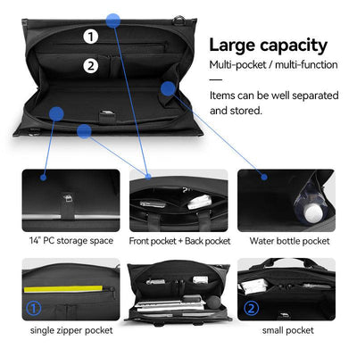 Mark Ryden Classic II black crossbody computer briefcase with multi-pockets, 14" PC storage