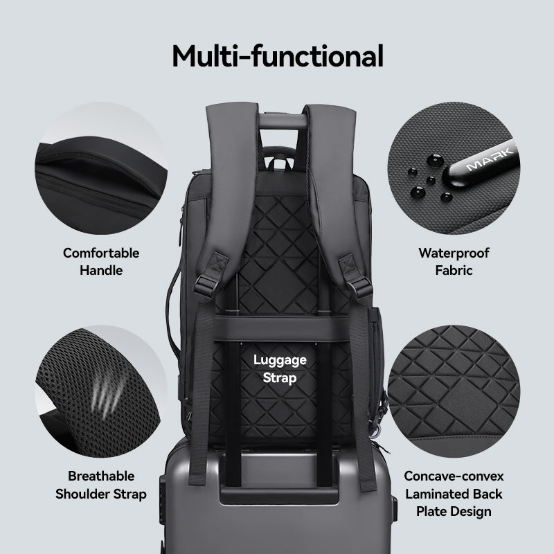 Squero III Multi-type Switch Daily Backpack (capacity upgraded) in dark gray with waterproof fabric, comfortable handle, breathable shoulder strap, luggage strap, and concave-convex back plate design.