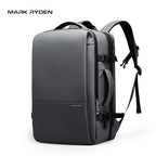 Gray Mark Ryden 40L backpack with three-layer main pocket, designed for business trips, travel, and college use, featuring multiple compartments and adjustable straps.