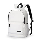 DuoHuePack MarkRyden Daily Lightweight School Backpack in white with black padded straps, front zippered pocket, and side pocket.