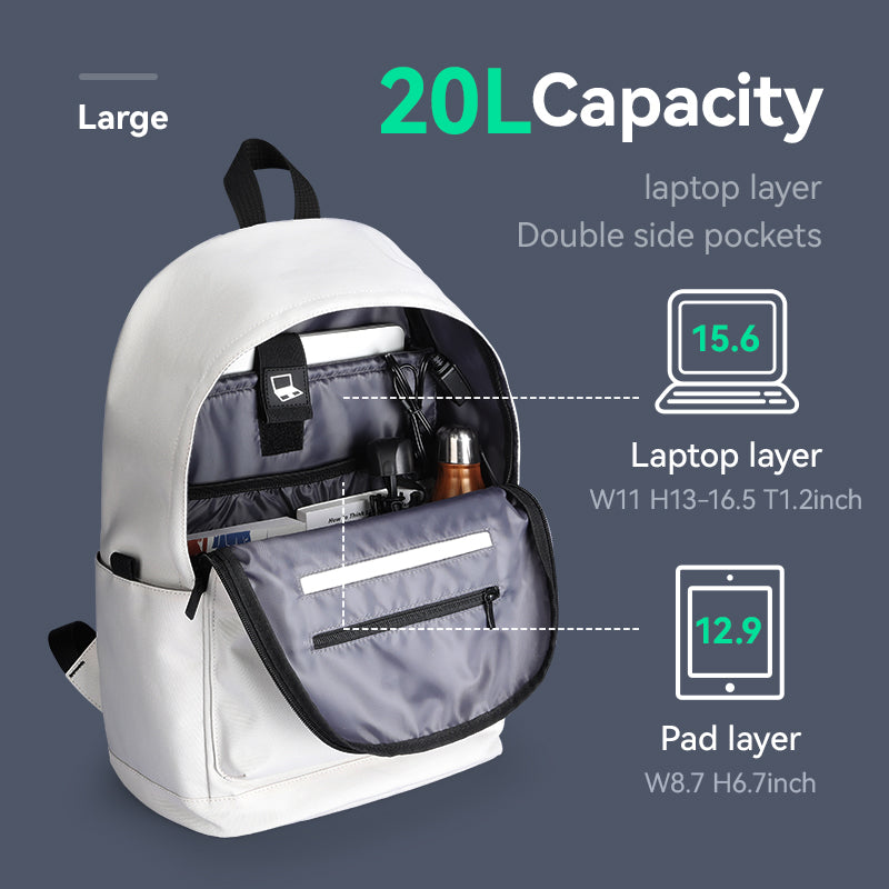 MarkRyden white 20L daily backpack with laptop compartment & double pockets