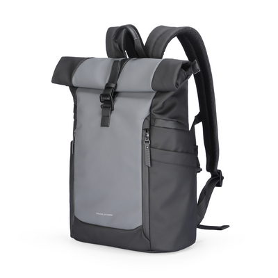 Mark Ryden DynaPack sleek gray/black laptop backpack with roll-top closure
