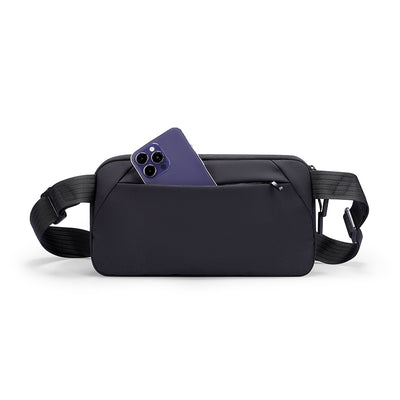 Black anti-theft waist bag with phone in pocket - MarkRyden Global travel companion