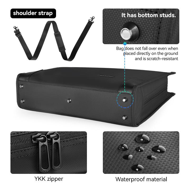 Mark Ryden Classic II black business crossbody briefcase with shoulder strap, studs, YKK zipper & waterproof material - 15.6"" computer bag