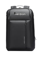 Black Mark Ryden custom backpack with verdian logo and zippered compartments
