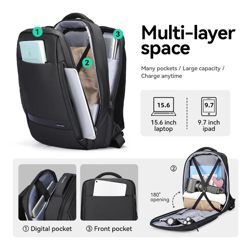 Mark Ryden Global black anti-theft backpack with multi-layer space, digital pocket, fits 15.6 laptop