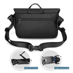 Black TravelProPack stylish durable travel backpack with adjustable straps, top handle, and quick-release buckle—multiple compartments for organized travel, featuring easy one-pull opening and secure fastening.