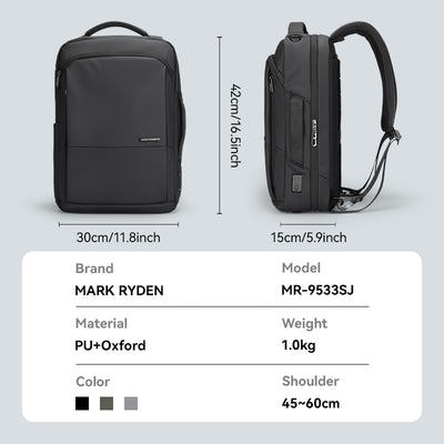 Mark Ryden Squero III multi-switch daily backpack, black PU+Oxford material, 42x30cm capacity model