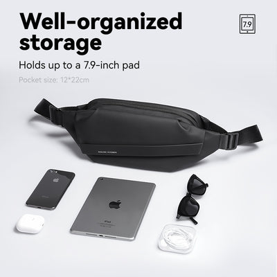 Mark Ryden black oxford waterproof crossbody bag holds devices elegantly lightweight