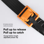 MarkRyden Global crossbody bag with orange presser clip on black strap