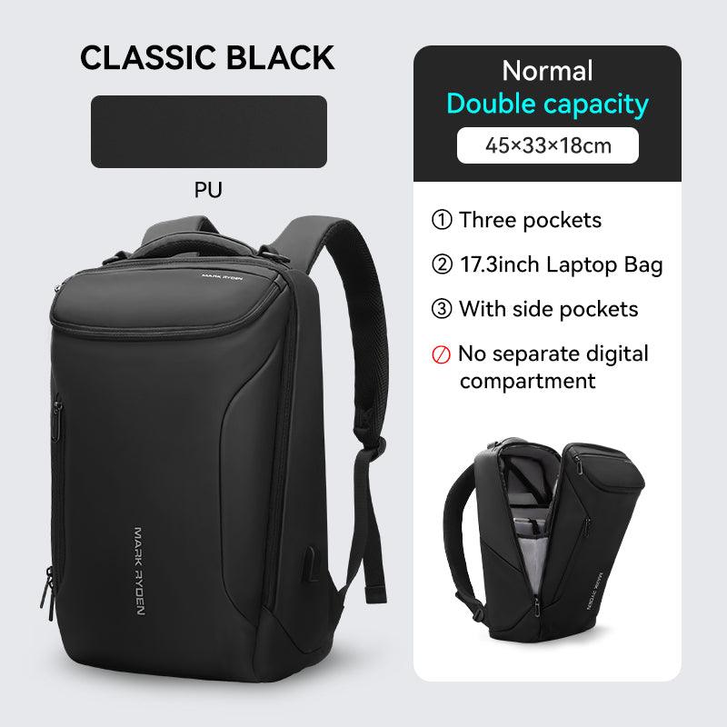 Classic black Mark Ryden backpack with 3 pockets, 17.3" laptop, daily travel