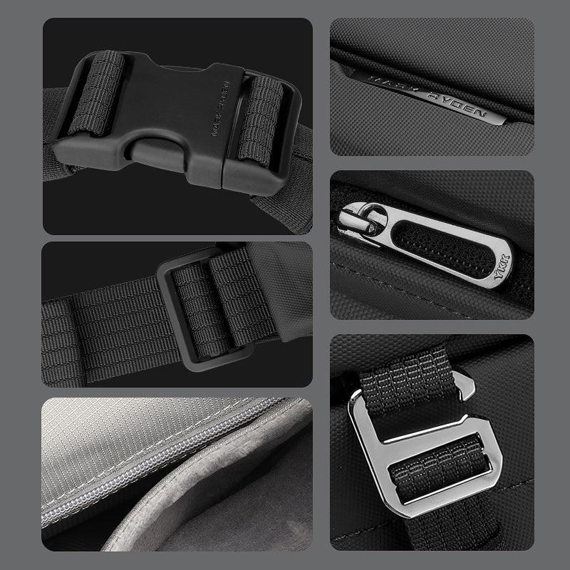 MARK RYDEN Global waterproof scratch-resistant crossbody bag buckle strap detail