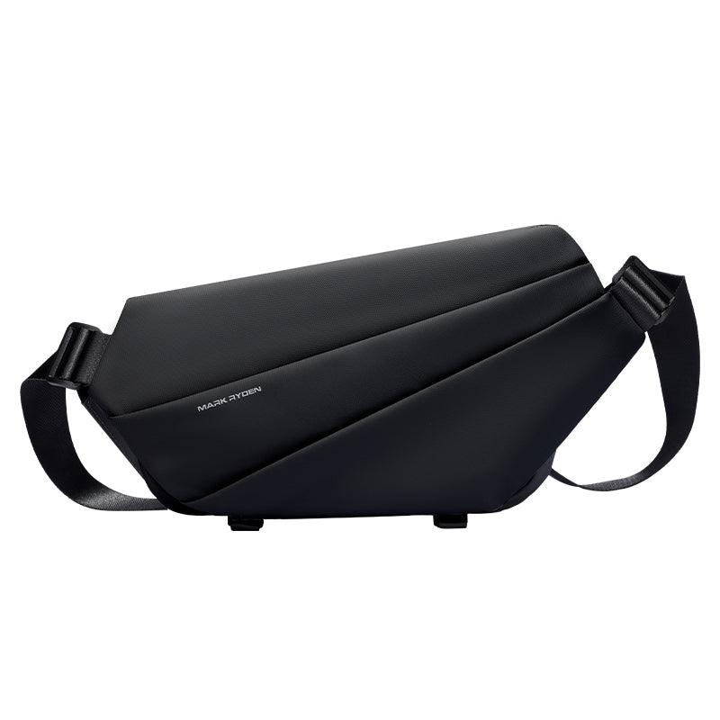 Mark Ryden Global black leather messenger bag with umbrella pocket - modern anti-theft design