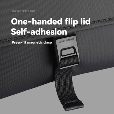 Mark Ryden black business casual travel crossbody bag with magnetic clasp feature