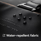 Mark Ryden backpack with water-repellent fabric and water droplets