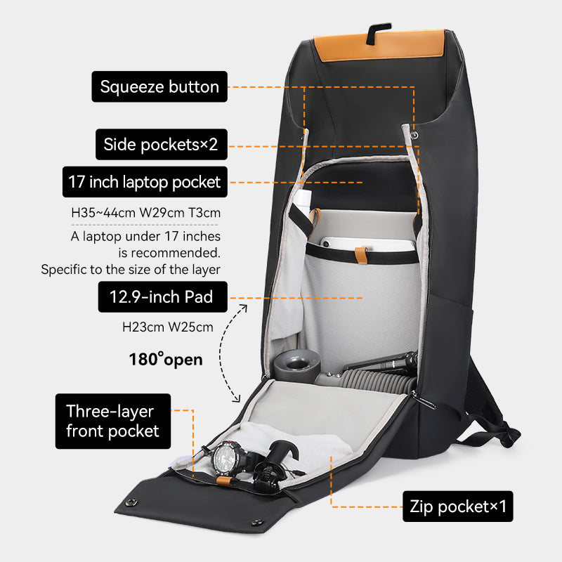 MARK RYDEN Global 28L multi-functional backpack with 180° opening, laptop pocket