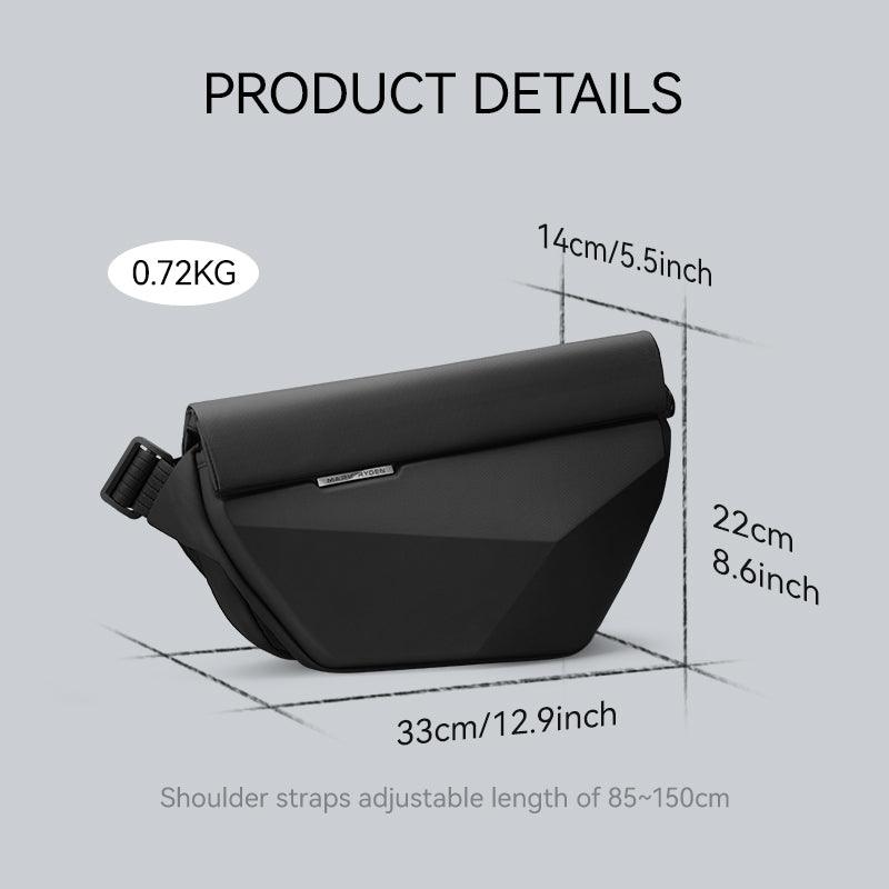 MARK RYDEN Global black waterproof scratch-resistant crossbody bag with dimensions
