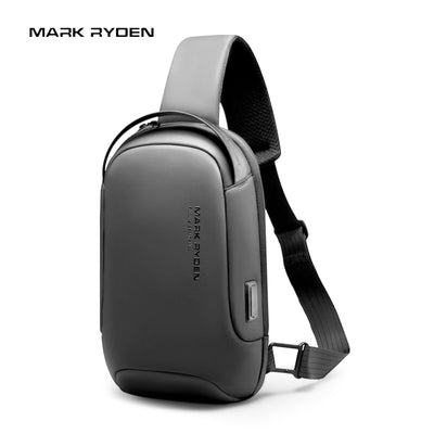 Mark Ryden gray anti-theft sling bag with USB port, adjustable strap, hidden pockets