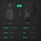 Mini Julius Black Lightweight Crossbody Bag with USB Charging by Mark Ryden, Oxford material, dimensions 32x21x10 cm