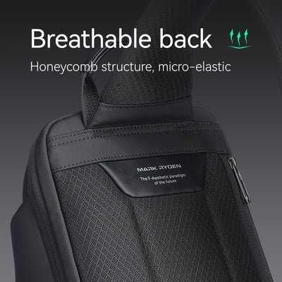 MarkRyden black crossbody bag with breathable honeycomb back panel
