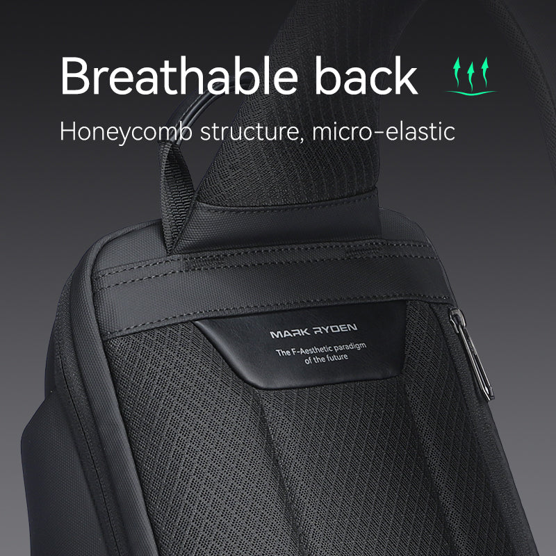 MarkRyden black crossbody bag with breathable honeycomb back panel