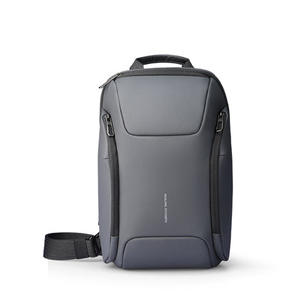 Sleek gray polycom crossbody bag with zippers, handle, iPad-capable for modern travelers | MarkRyden Global